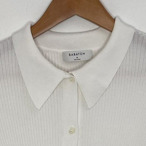 Babaton - Aritizia - Collared, Long Sleeve Sweatshirt, White, Size M - Picture 3 of 6